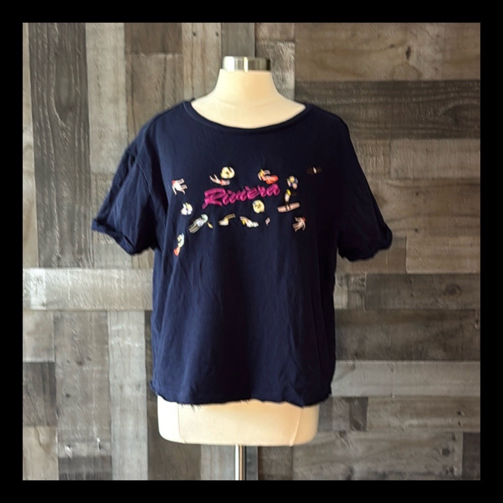 Anthropologie Maeve Riviera tropical navy top large beach euro summer resortwear